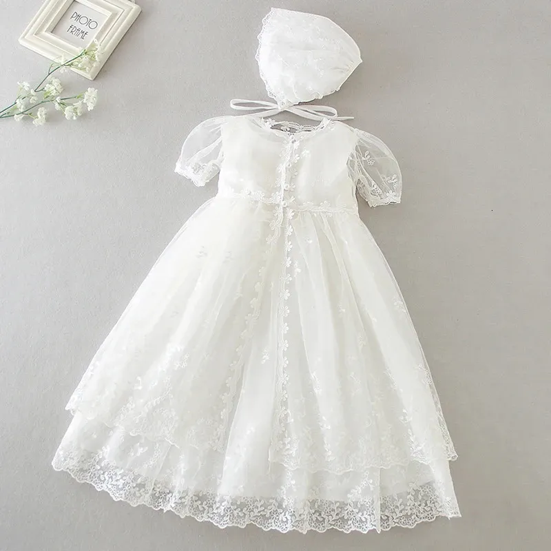 Bebê menina vestido um ano de idade batismo vestido branco renda infantil festa de aniversário casamento princesa vestido roupas de bebê 0-24m 240307