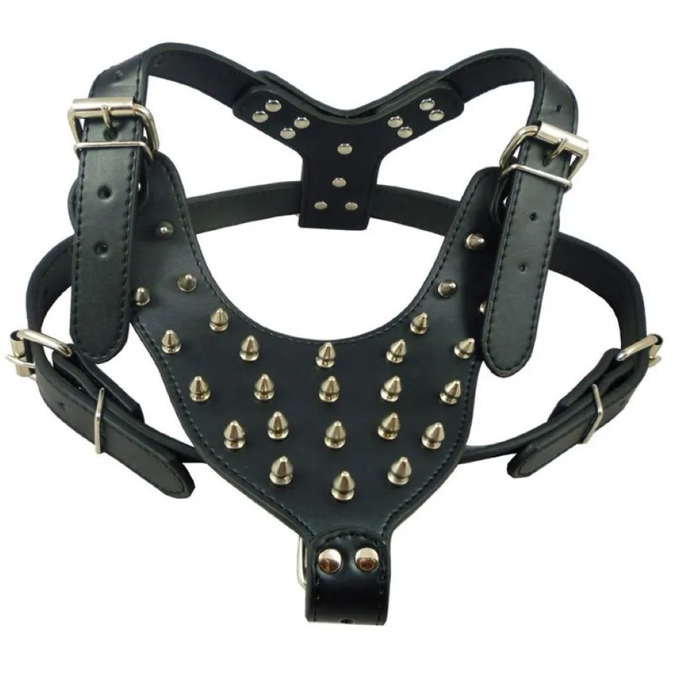 Large Dog Rivets Spiked Studded PU Leather Dog Harness for Pitbull Large Breed Dogs Pet Products287e