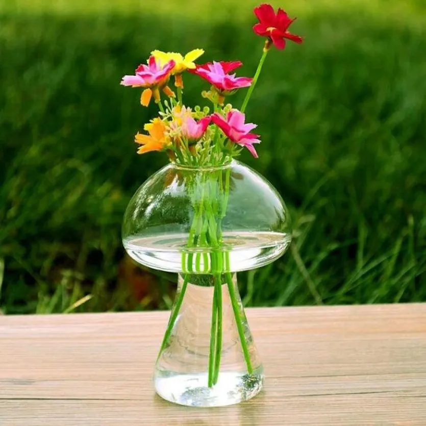Svampformad glasvas glas terrarium flaskbehållare blomma hem bord dekor modern stil ornament 6piece277a
