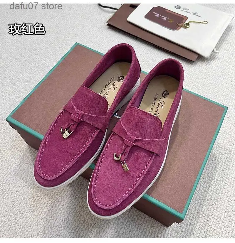 Sapatos de vestido 7a top homem ao ar livre designer de moda tasman mocassins loro verão caminhada piano salto sapato casual luxo mocassim deslizamento em camurça presente sneakersh240312