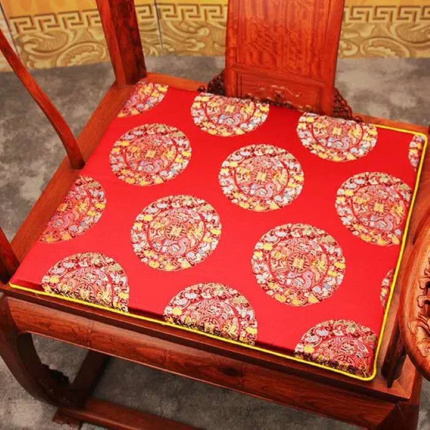 Kundenspezifisches Luxus-Sitzkissen aus chinesischem Glücksseidenbrokat für Sessel, Esszimmerstuhl, Sofa, rutschfeste Polsterung, Schwamm, ersetzt die Sitzmatte durch 267 m