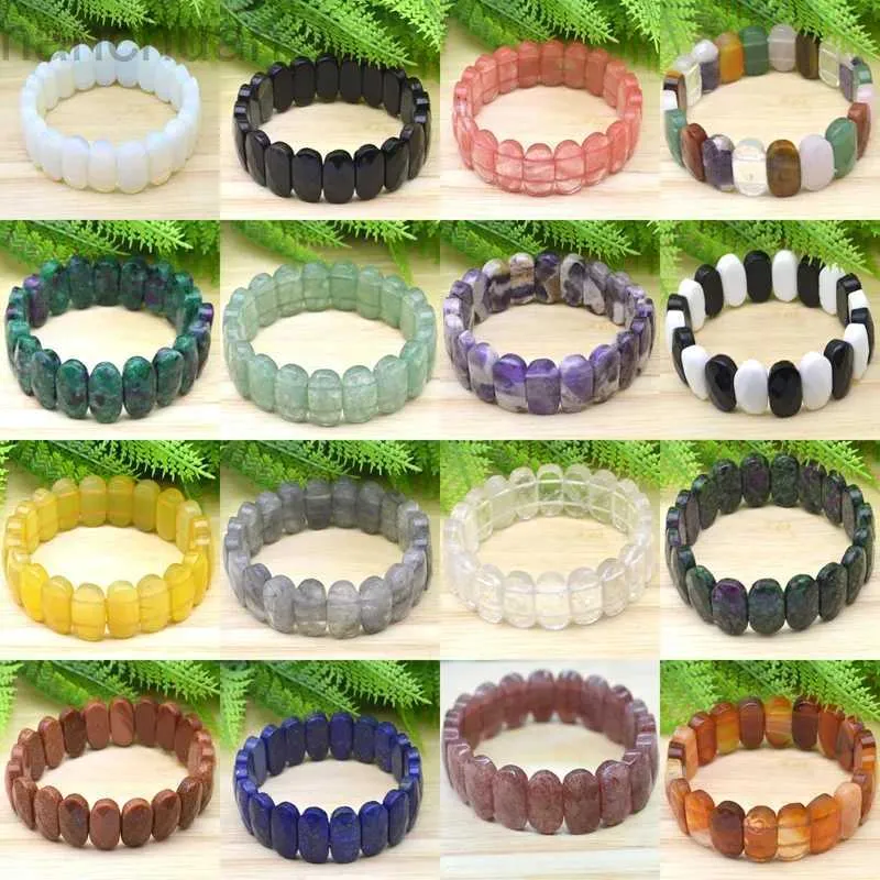 Bangle Natural 10x14mm Oval Shape Faceted Elastic Cord Stone Agates Turquoise Obsidian Amethyst Bracelets Bangles Femme for Women ldd240312