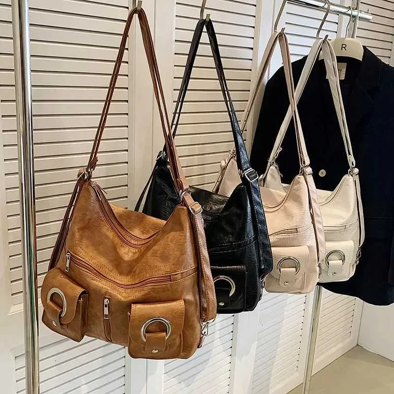 Sac à main en cuir PU pour femmes, grandes poches, à bandoulière, marque de luxe, fourre-tout de fête, tendance, 2024