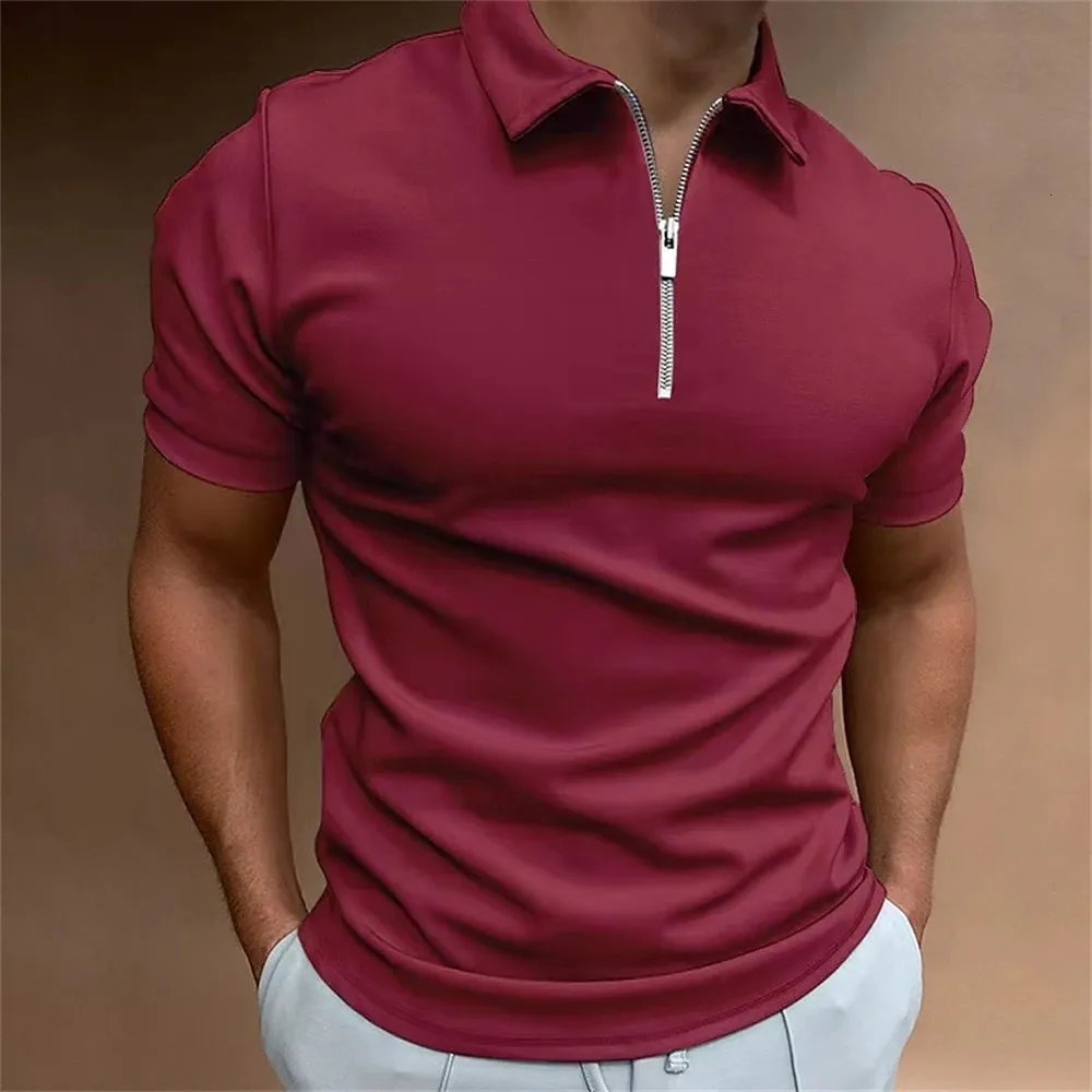 Enkel poloskjorta för män Solid Golf Clothing Daily Casual Högkvalitativ ZIP -skjortor Summer Breattable Quick Dry 240226
