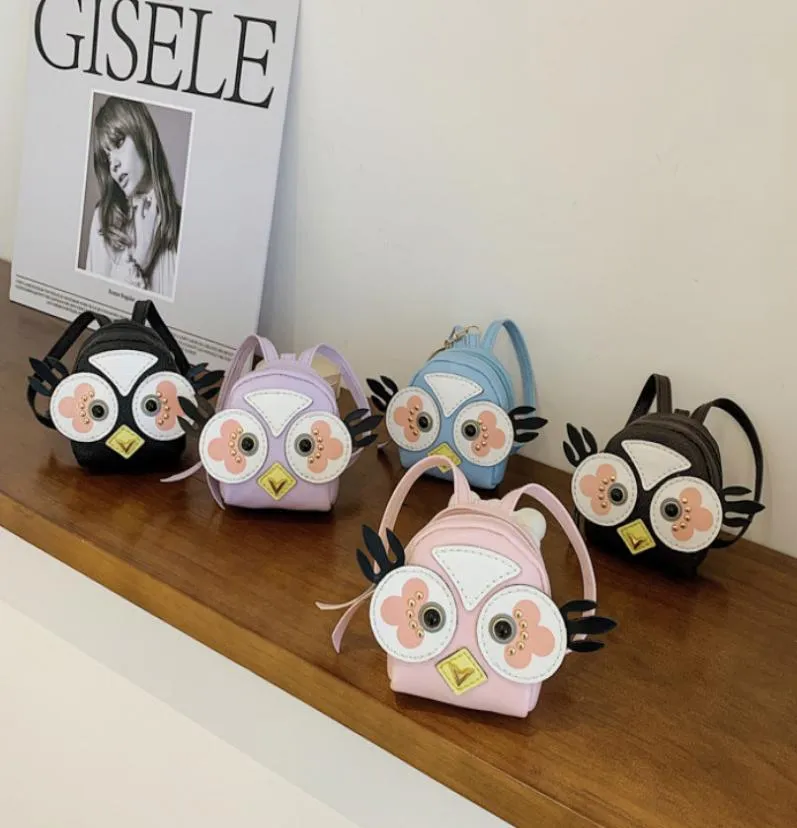 Fashion kids owl handbag 2022 girls chain rivet wrist messenger bag children PU leather mini purse boys cartoon wallet A83048620480