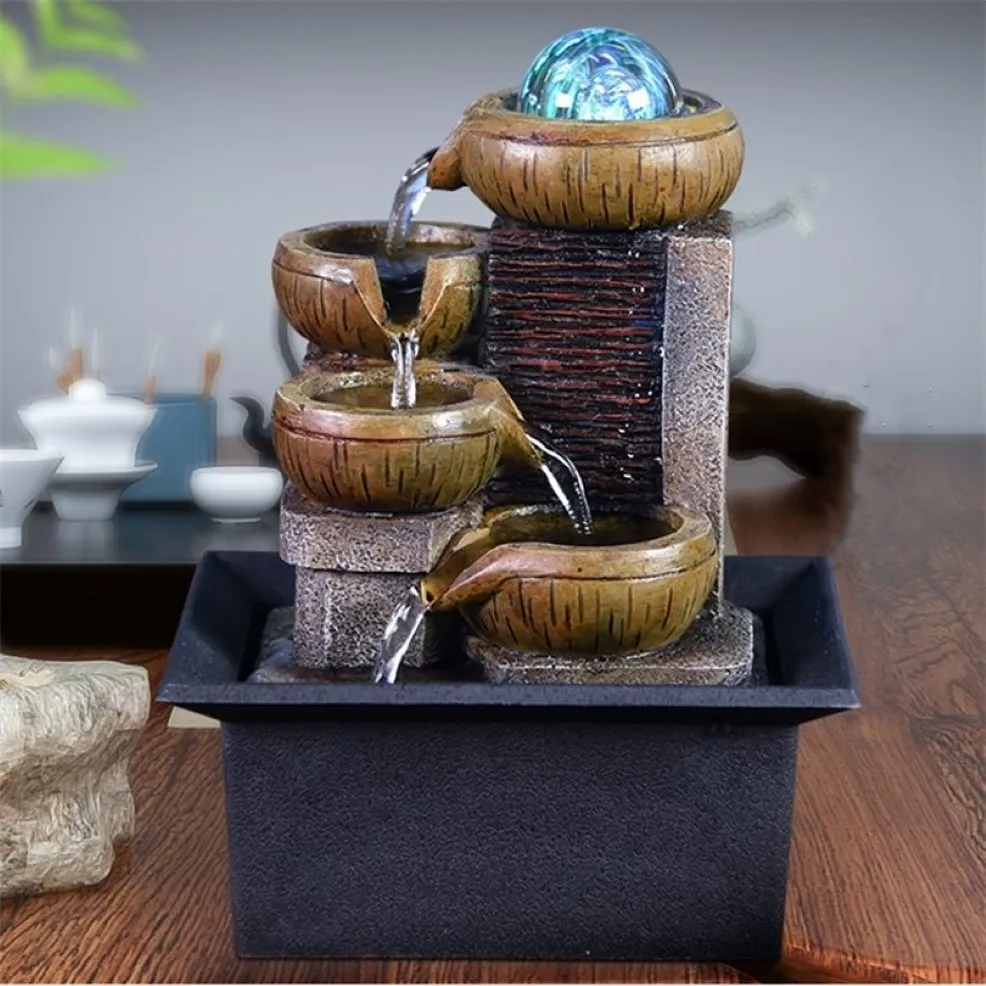 Gåvor Desktop Water Fountain Portable Tablettop Waterfall Kit Sugande avkoppling Zen Meditation Lucky Fengshui Heminredningar T22400