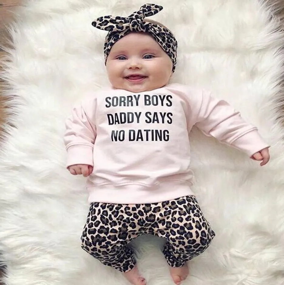 Conjunto de roupas para bebês recém-nascidos, desculpe, meninos, papai diz que não, moletom, leopardo, legging, calça, faixa de cabeça 8551390