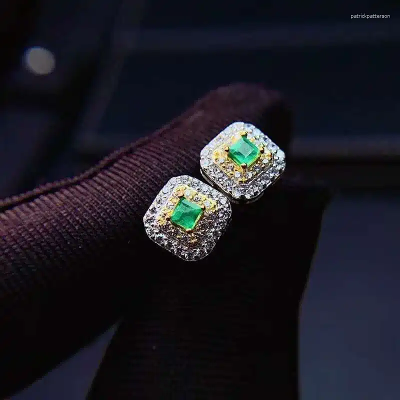 Orecchini a bottone Orecchino di smeraldo naturale Gioiello alla moda di qualità in argento 925 da 2 mm