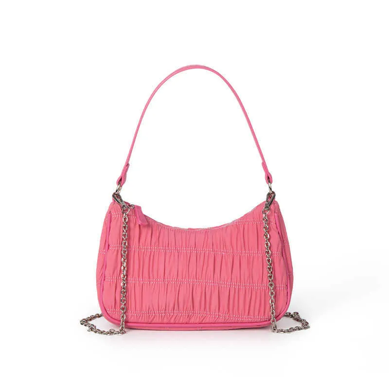 HBP Não-Marca Atacado Novo design doce cor de luxo senhoras sacos de mão feminino Ruched estilingue de corrente de nylon para mulheres crossbody