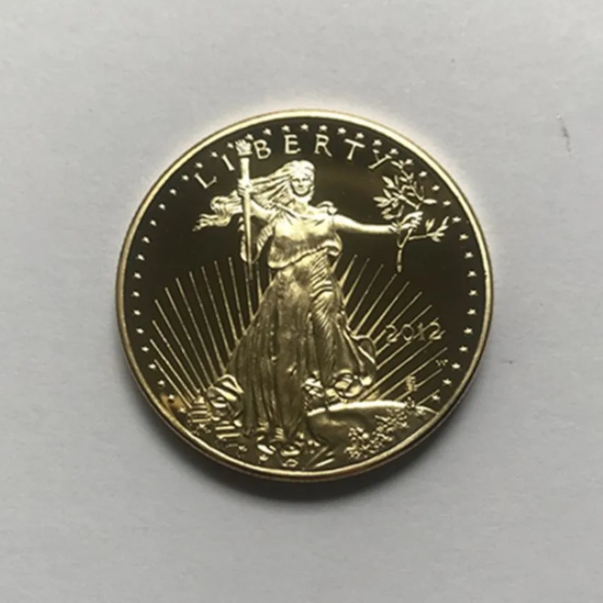 10 pcs non magnetic dom eagle 2012 badge gold plated 32 6 mm commemorative american statue liberty drop acceptable coins257n