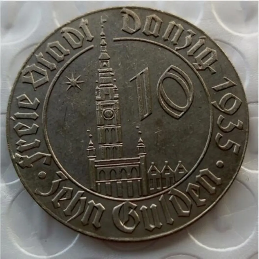 J D20 FREIE STADT DANZIG 10 Gulden 1935 Pièces de copie nickelées Ornements artisanaux en laiton Réplique de pièces de monnaie Accessoires de décoration pour la maison 2134