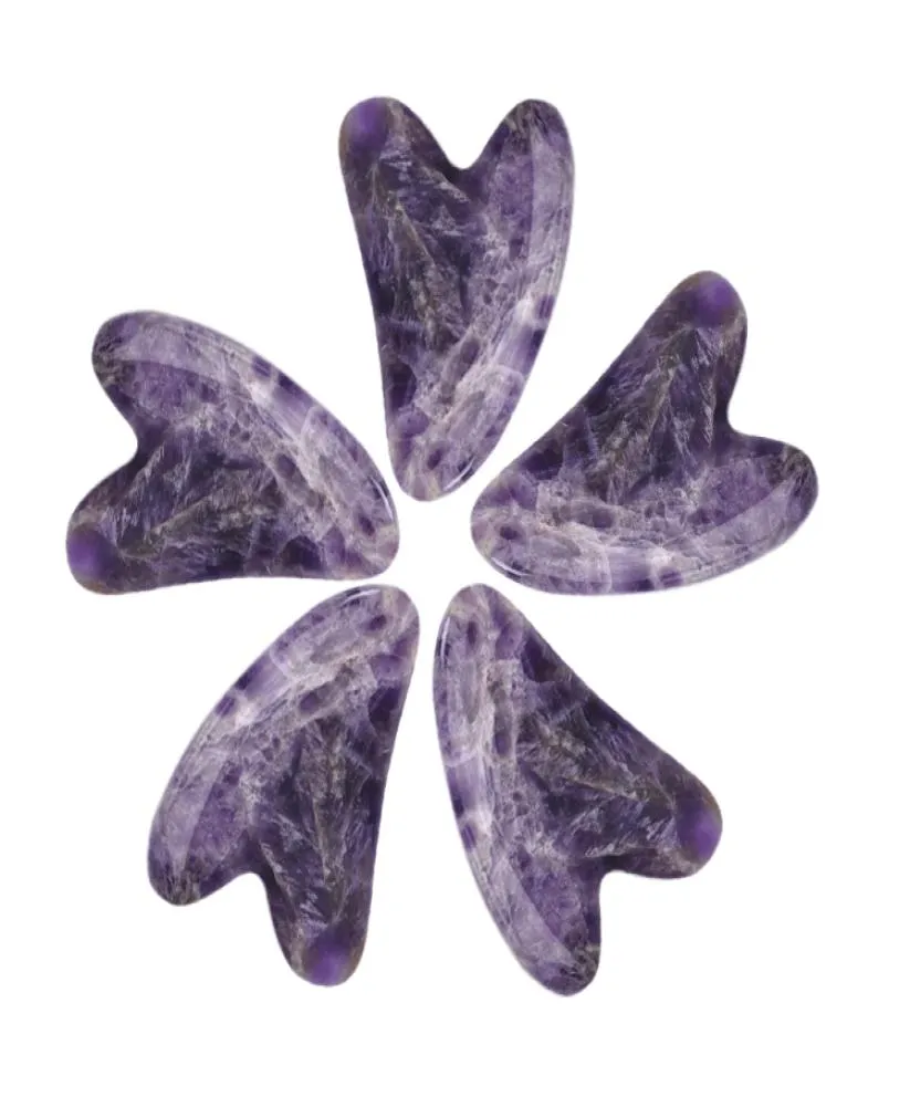 Bordo per raschiare pietra preziosa di pietra di giada viola ametista per massaggio del corpo Bordo di cristallo naturale Guasha Antirughe e invecchiamento Salute Car6983064