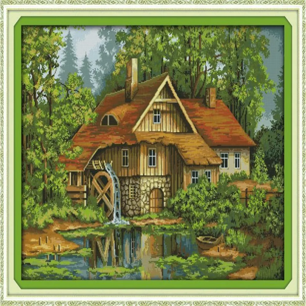 Cabina con paisaje de camión de agua, pintura para decoración del hogar, bordado de punto de cruz hecho a mano, conjuntos de costura, impresión contada en lienzo DMC 1266u