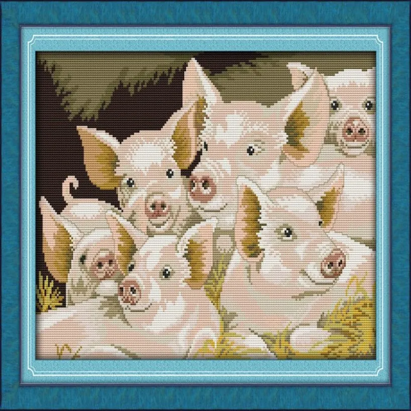 Adorável família de porcos artesanal ponto cruz ferramentas artesanais bordado conjuntos de bordado contados impressão em tela dmc 14ct 11ct decoração de casa pa235s