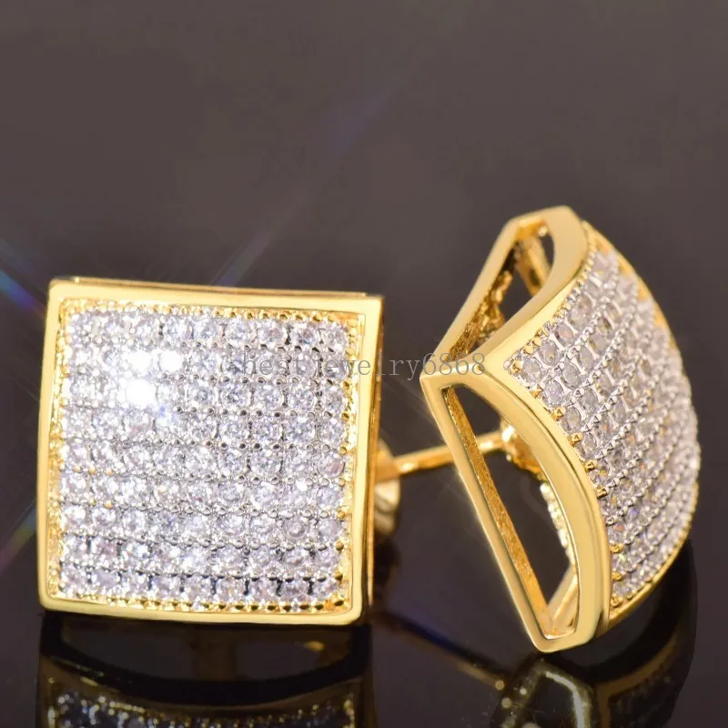 Brincos de ouro real 18k hiphop cz para homens, mulheres e meninas, presentes, brincos de diamante, joias punk