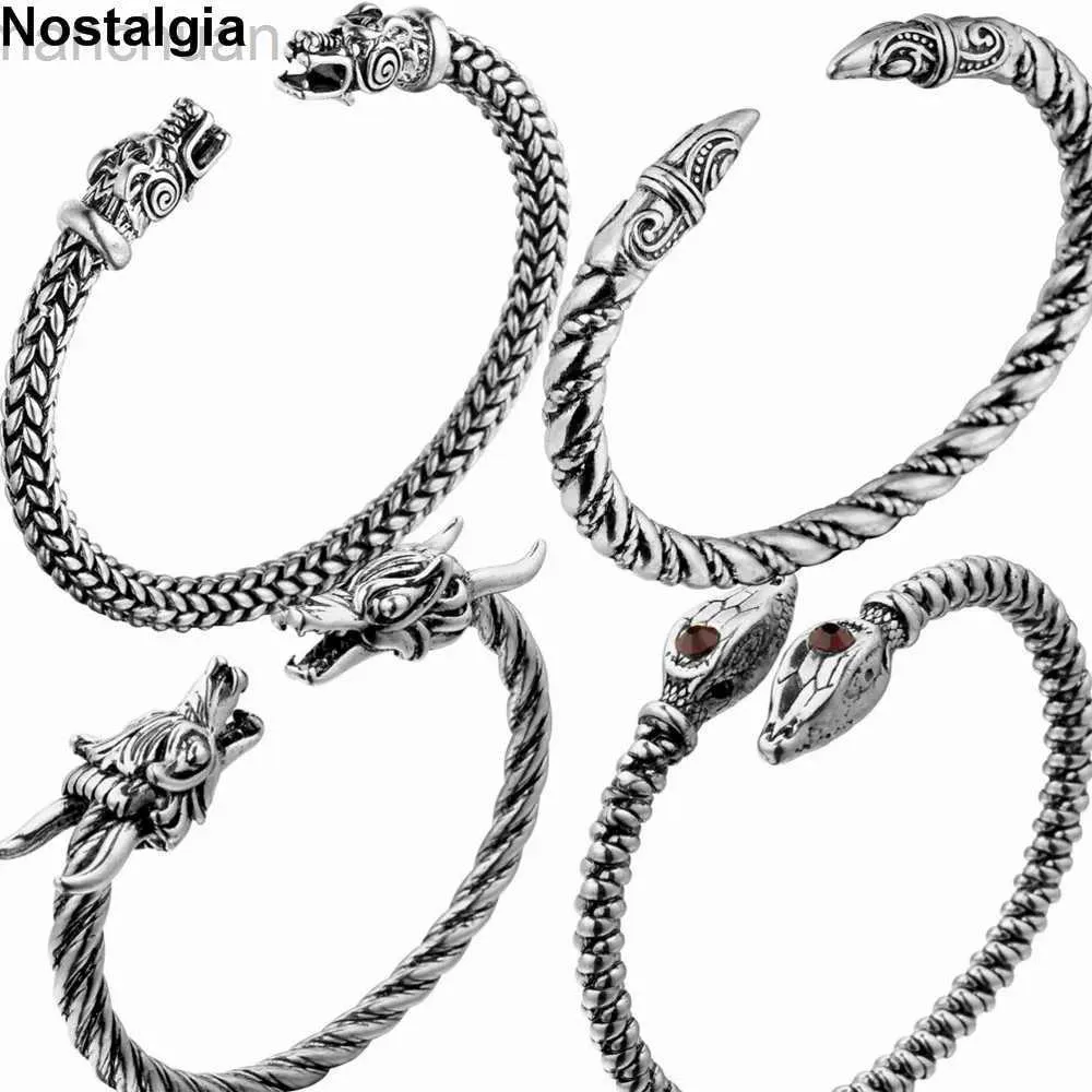 Bangle Retro manschett Wolf Raven Dragon Snake Head Viking Armband Men Vikingos smycken Brazalete Vikingo Bangels Women Accessories LDD240312