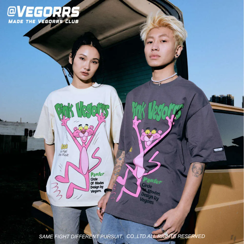 Vegorrs Trendy Brand T-Shirt Men's Classic Cartoon Pink Naughty Leopard Short Sleeve Unisex T8931