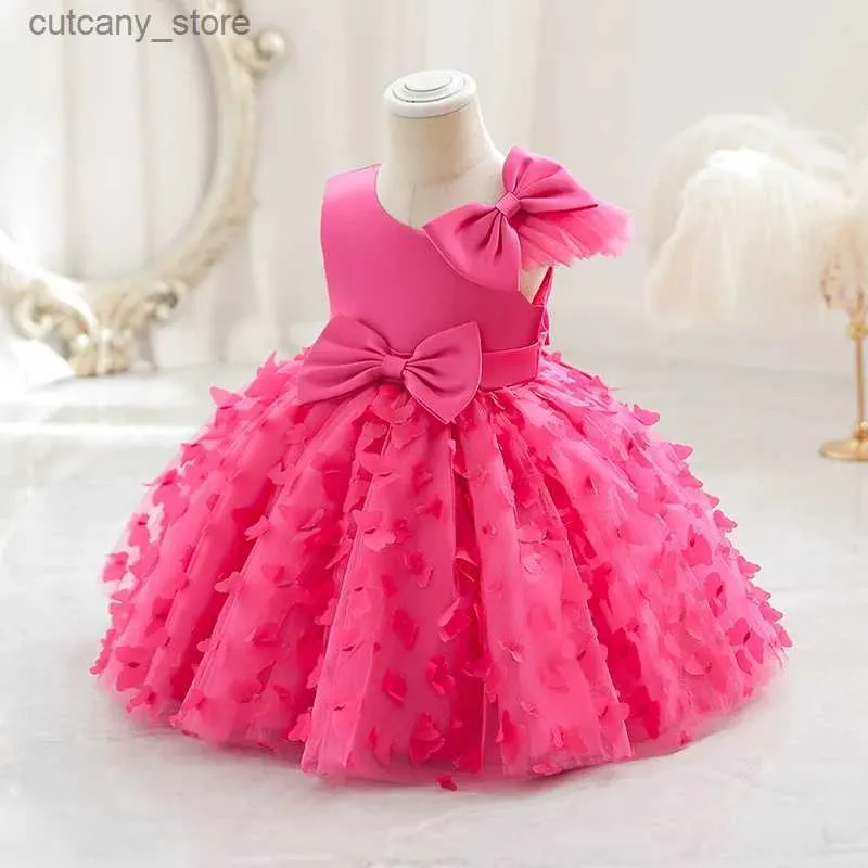 Abiti da ragazza Baby Big Bow in pizzo Birthday Party Fashion Fashion First Birthday and Christmas Novelty Girl Seer Paive Princess Dress 0-6T Nuovo L240314