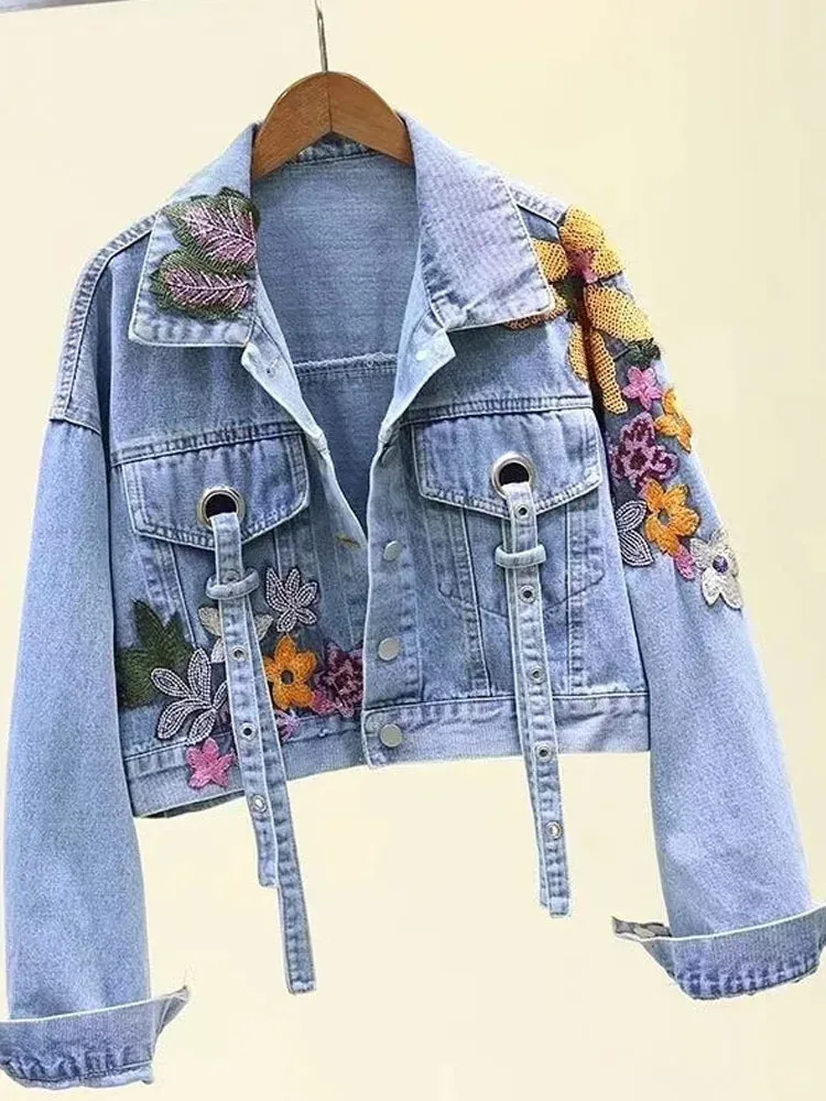 Ahorra a lo Grande en Compras al por Mayor de Chaqueta De Lentejuelas De  Mezclilla Sequin Flower Embroidered Denim Jacket Womens Autumn Slim And