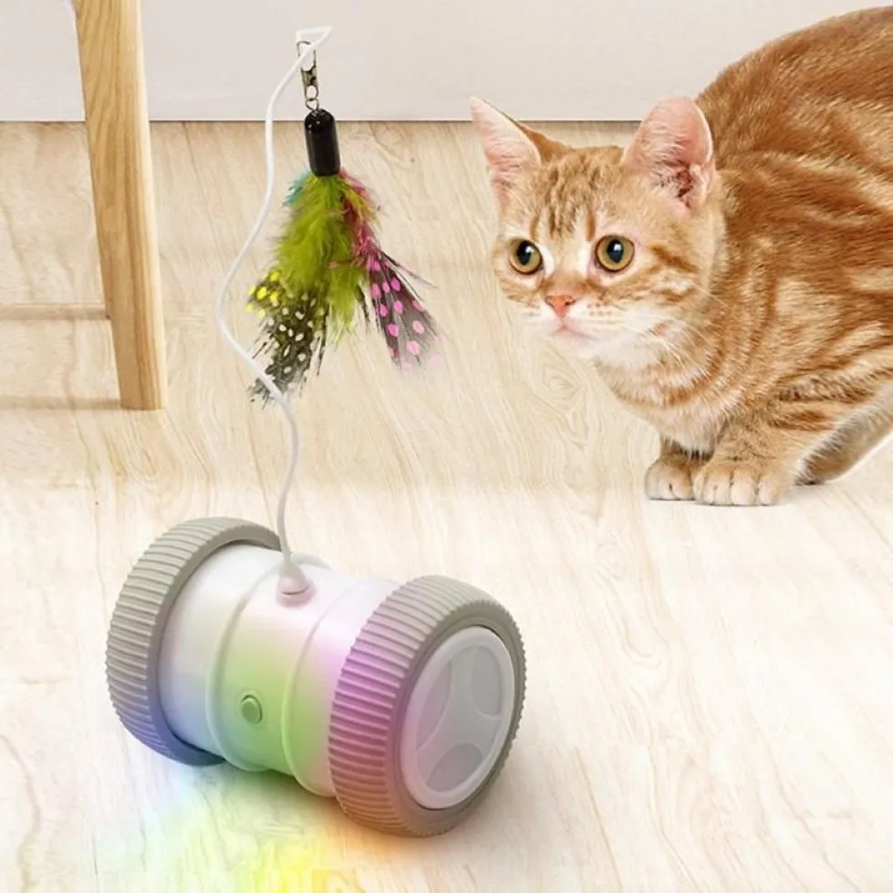 Cat Toys USB Laddning Tumbler Swing Toy Interactive Balance Car Teaser för Kitten Cats Funny Pet Training Products196m