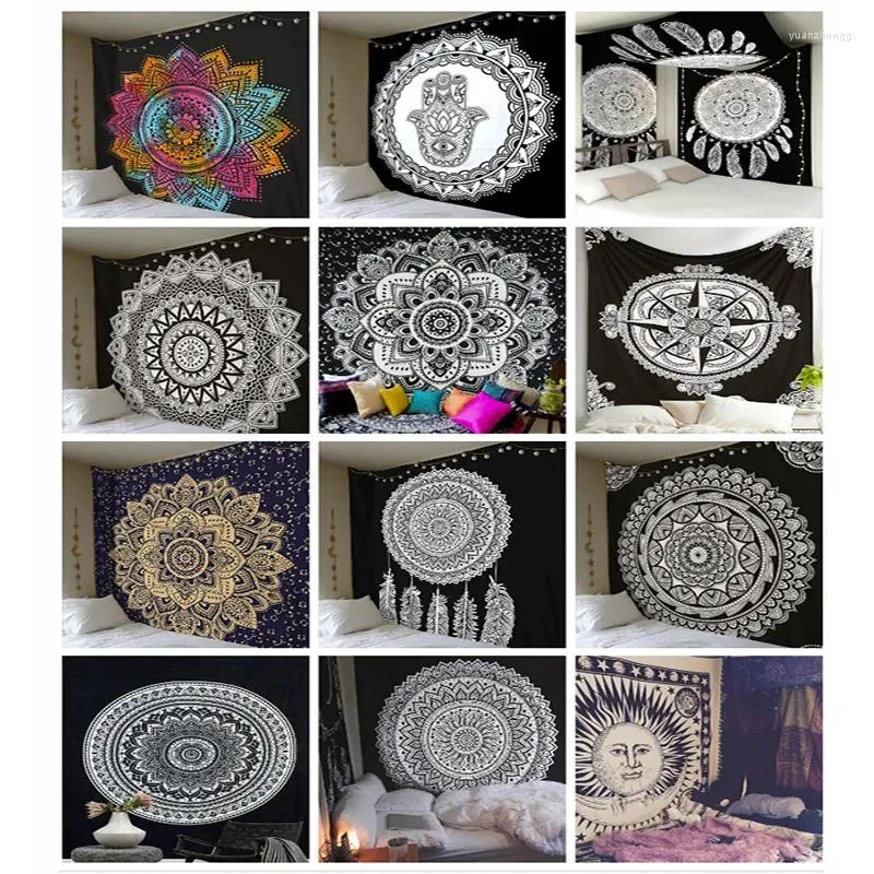 Tapeçarias de poliéster mandala impressão tapeçaria tapeçaria tapete lance yoga praia tapete cobertor grande almofada de dormir arte decoração