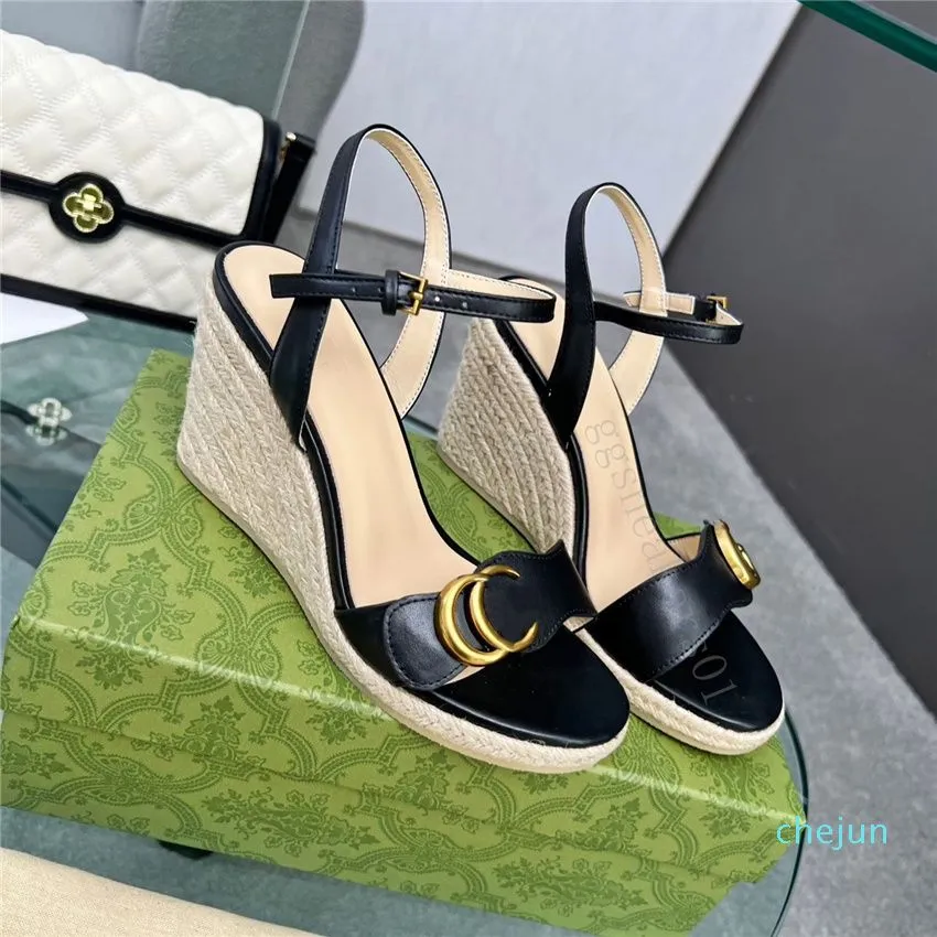 Sandales de luxe femmes talons compensés tissé paille designer sandale slingback talons hauts été