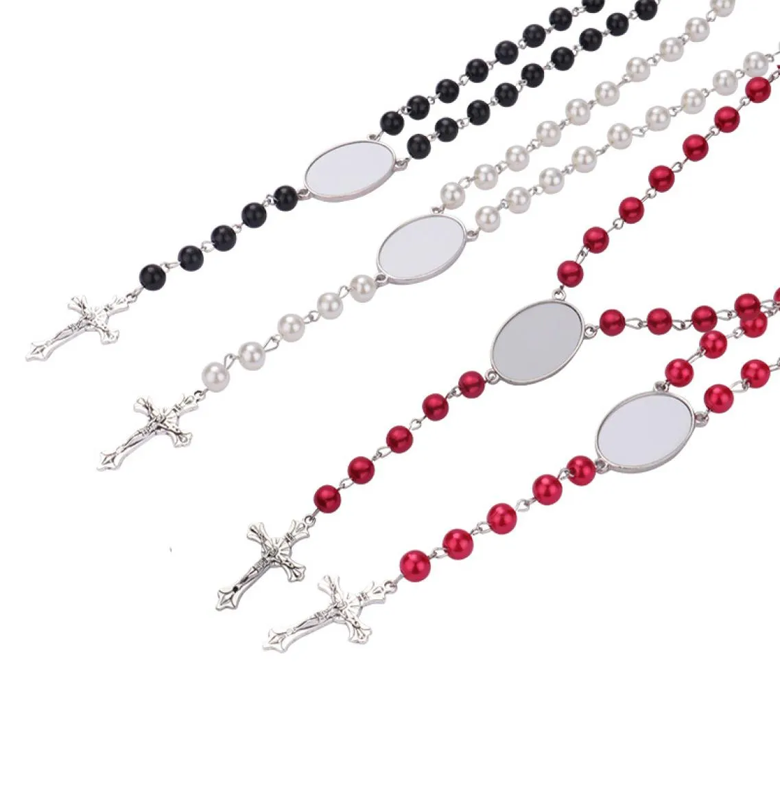 Sublimatie ketting 4 kleuren Warmteoverdracht Hanger Rozenkrans kralenketting Kruis Jezus Metalen hangers6179920