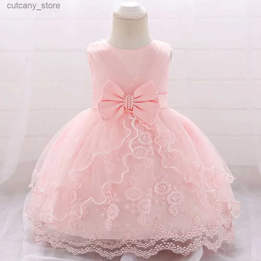 Vestidos de niña Vestido de niña blanca rosa 1er vestido de cumpleaños para Navidad Ropa para niños Bautizo infantil Princesa Ropa de noche Vestidos L240311