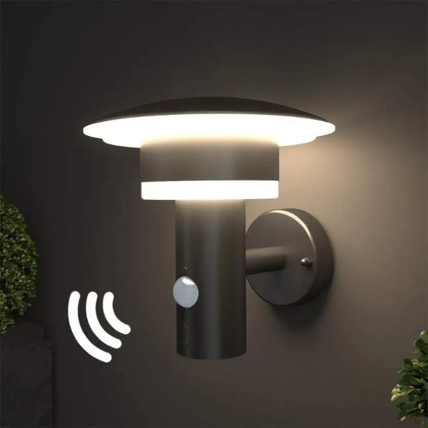 Applique murale LED d'extérieur avec capteur de mouvement et interrupteur, en acier inoxydable, avec capteur PIR, lampe énergétique de classe A, 250A