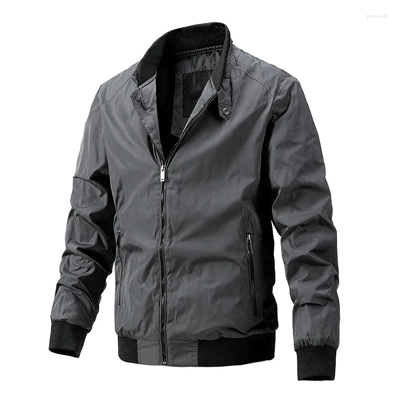 남성용 재킷 남성 얇은 면화 재킷 대형 크기 상단 스탠드 칼라 리브 슬리브 zip up windbreaker 회색 대형 겉옷 4xl 5xl