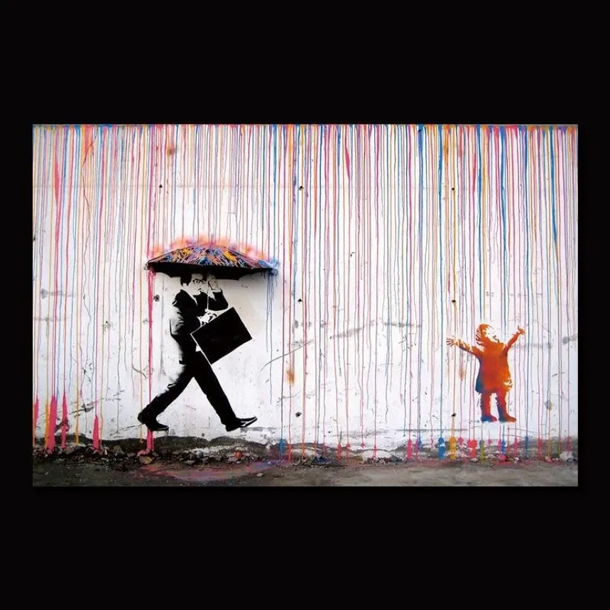 Color lluvia Banksy decoración de pared arte lienzo pintura caligrafía cartel impresión imagen decorativa sala de estar decoración del hogar 277g