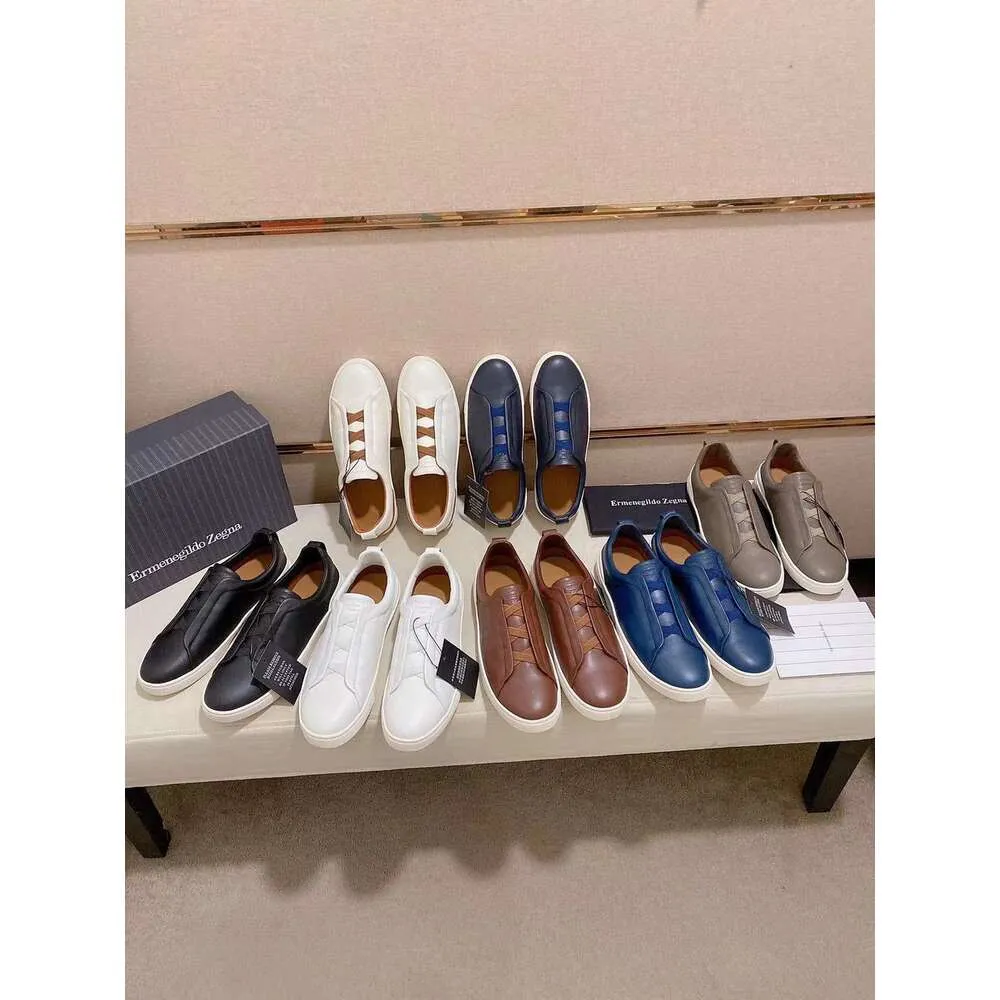 Zegnas alta edição sapatos casuais masculinos com forro interno de couro genuíno de cano baixo sapatos masculinos de uma etapa sapatos de condução