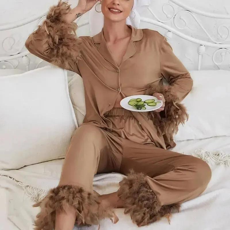 Womens Button Down Pajama Set Long Sleeve Pajamas With Button