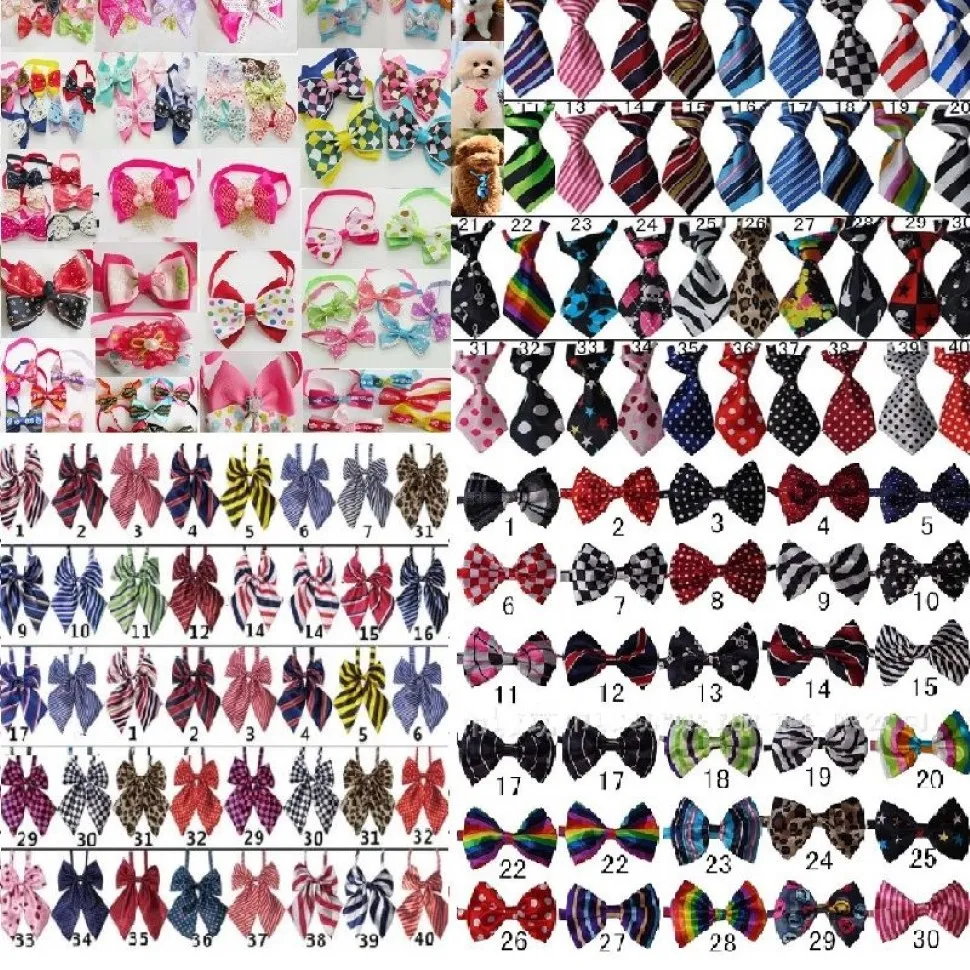 100pc Lot Dog Apparel Pet Puppy Tie Bow Ties Cat Slyckor Grooming Supplies för Small Middle 4 Model LY05255B