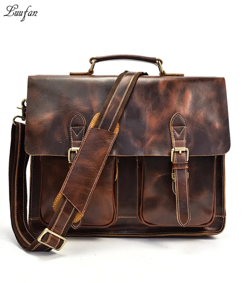 Men Briefcase Bag Crazy Horse Leather Man Handbag Genuine Cow Leather Messenger Bags Male Laptop Business Office Shoulder bag6593354