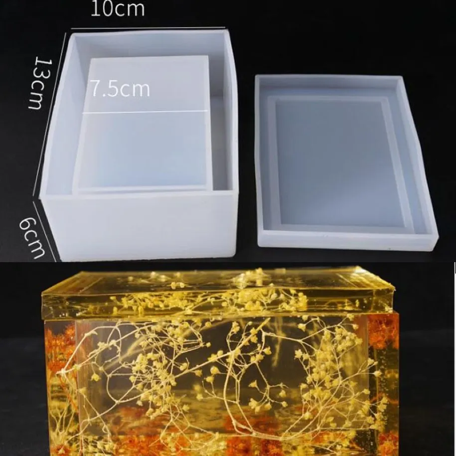 Novo molde de silicone transparente flor seca resina decorativa artesanato diy armazenamento caixa tecido molde moldes epóxi para jóias q1106247k