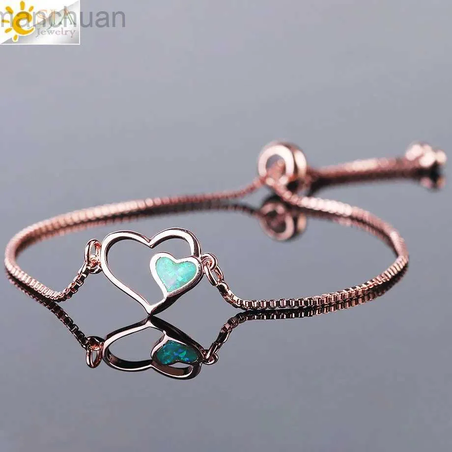 Bangle CSJA Double Love Heart Fire Opal Bracelet for Women Girl Lovers Jewelry Wedding Banquet Bracelets Link Chain Lovely Bangle F498 ldd240312