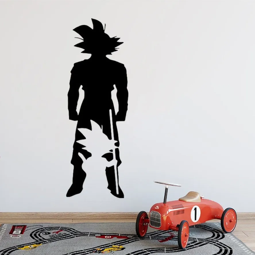 Autocollant Mural Anime chambre d'enfants, autocollant de Silhouette Manga Goku pour dortoir d'adolescent, décoration de chambre à coucher 321d