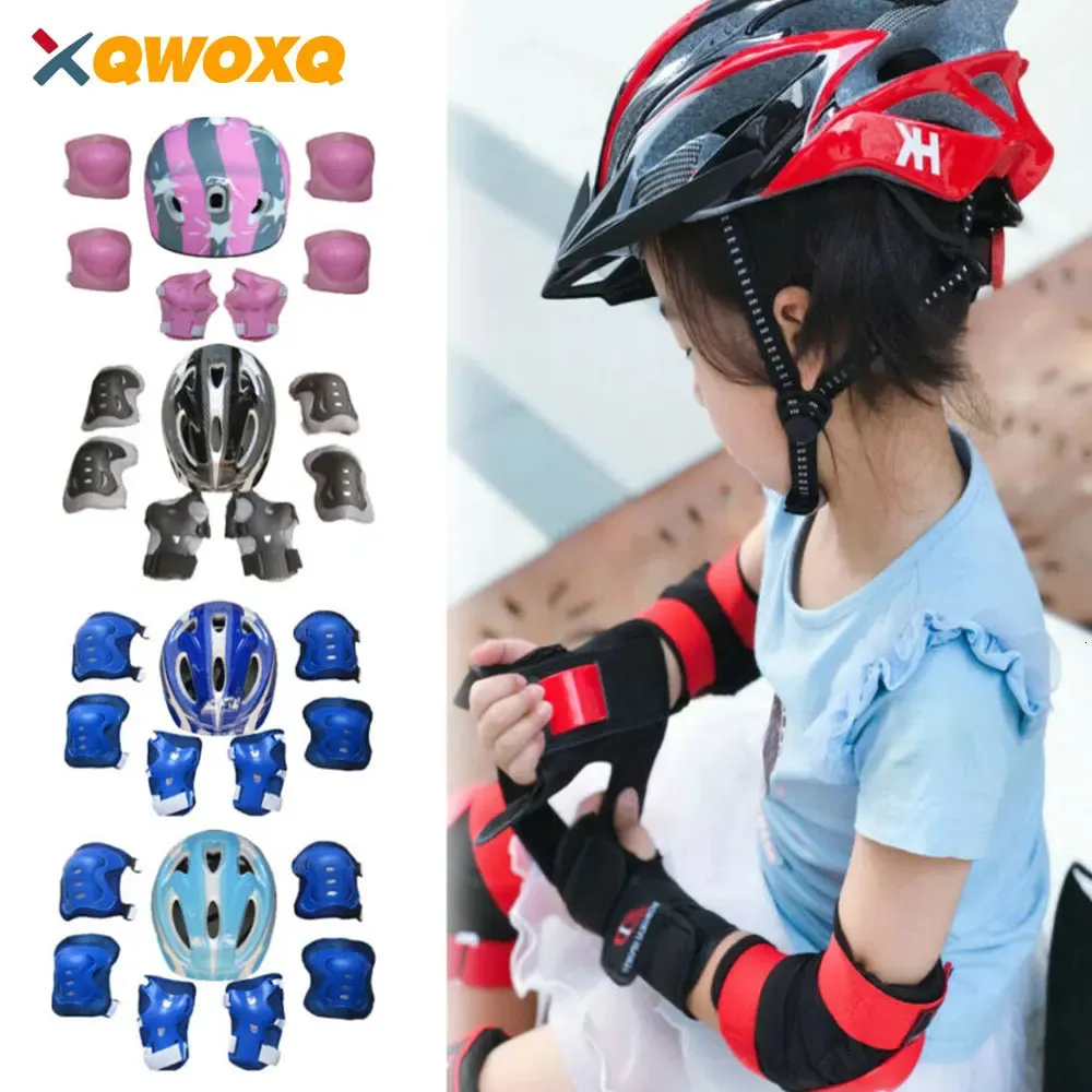 7PCS/セットキッズローラースケートスケート自転車ヘルメット膝リストガードエルボーパッドセット子供向けサイクリングスポーツ保護ガードギアセット240227