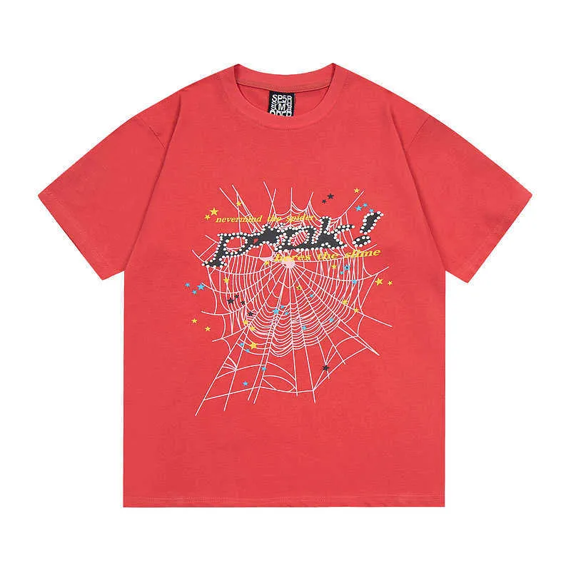 Jeune voyou Sp5der toile d'araignée mousse imprimé T-shirt américain Hip Hop lâche hommes et femmes manches courtes VQ00