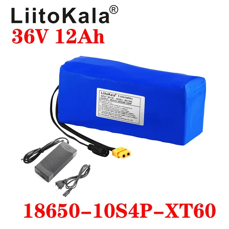 LiitoKala 36V 12Ah 18650 Li ion Battery pack High Power XT60 plug Balance car Motorcycle Electric Bicycle Scooter BMS+Charger