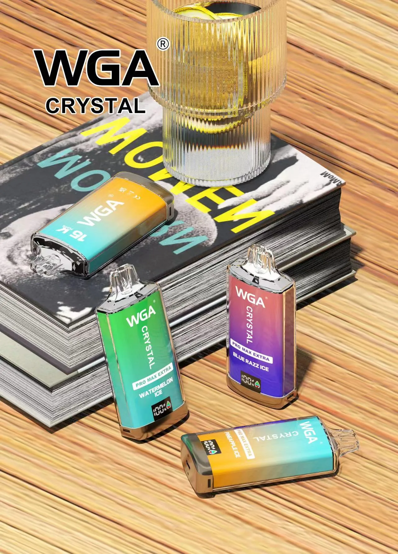 오리지널 WGA Crystal Pro Max 추가 15000 퍼프 퍼프 퍼프 vape 펜 2% 니코틴 vapes e 담배 10k 12k 15k 퍼프 바 증기증 30 맛