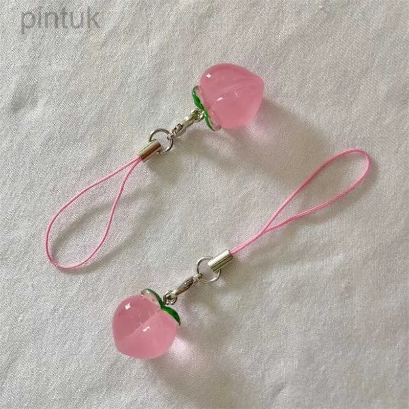 Schlüsselanhänger, Schlüsselbänder, durchsichtiger Pfirsich-Telefonanhänger, niedliche Schlüsselanhänger, transparente rosa Gelee-Frucht, ästhetisches Geschenkzubehör, Y2K-Harajuku-Riemenschnur, kawaii ldd240312