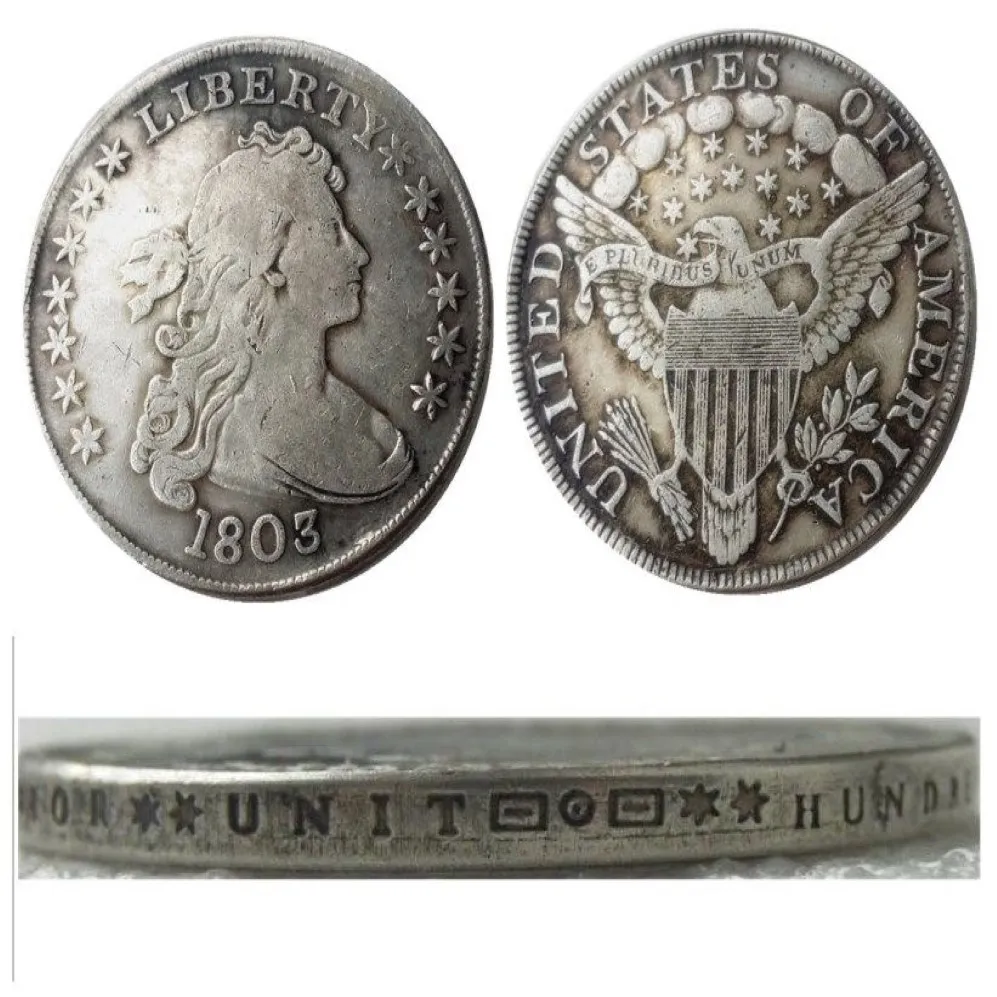 US 1803 Drapowany dolar Heraldyczny Orzeł Silver Plated Copy Monety Metal Rzemiosło Manufacturing Factory 229G
