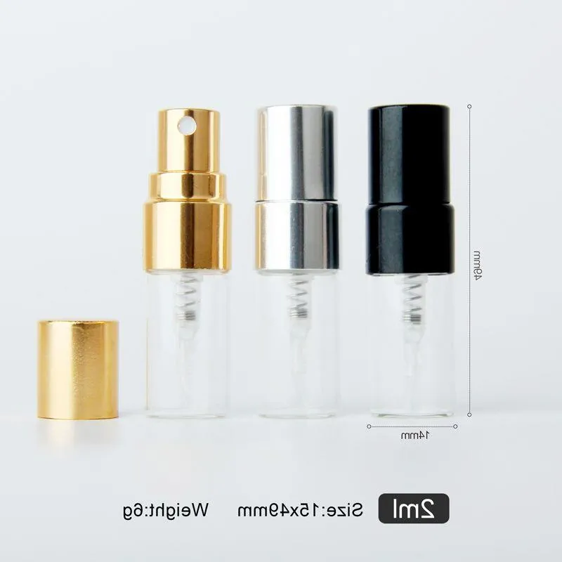 50 peças/lote mini 2ml frasco de spray transparente portátil vidro recarregável frascos de perfume bacaq