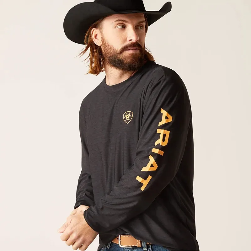 Mens ariat Charger tshirts للرجال تجفيف سريع الأكمام الطويلة الأكمام الطويلة.