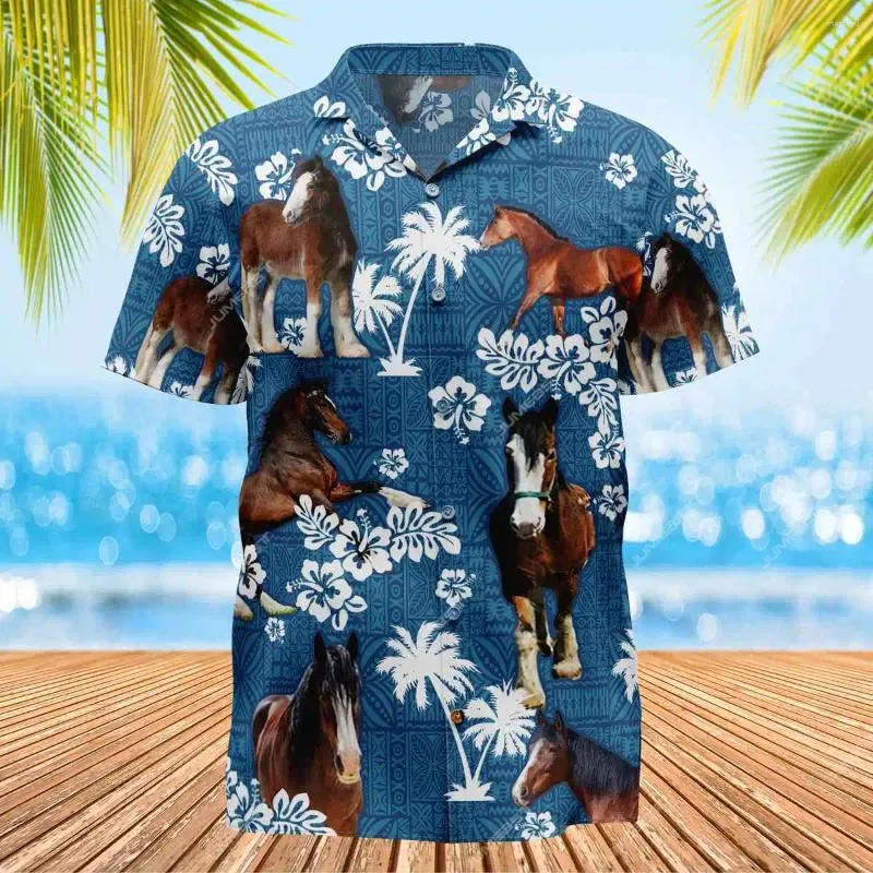 Men's Casual Shirts Hawaii Shirt Oversized Farm Cattle Palm Tree Elegant Beach Y2k Blouse Cow Horse Social Vintage Clothes Farmer Gift