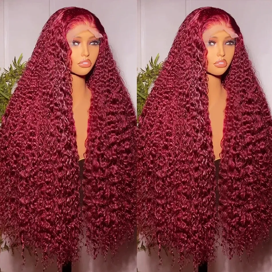 Glueless HD Lace Frontal Wig Red curly wig for woman wear go 99jブルゴーニュディープウェーブ13x4レースフロントヒューマンヘアウィッグ