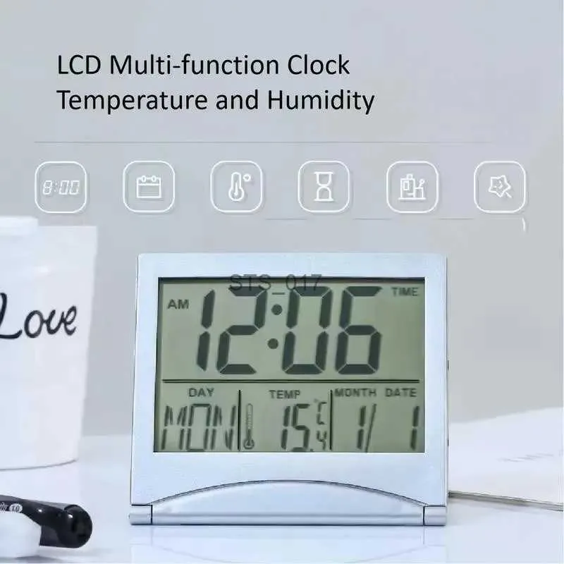 Other Clocks Accessories Folding LCD Digital Display Slim Travel Simple Convenient Carry Multifunction Date Temperature Alarm Clock Pendulum Mini ClockL2403