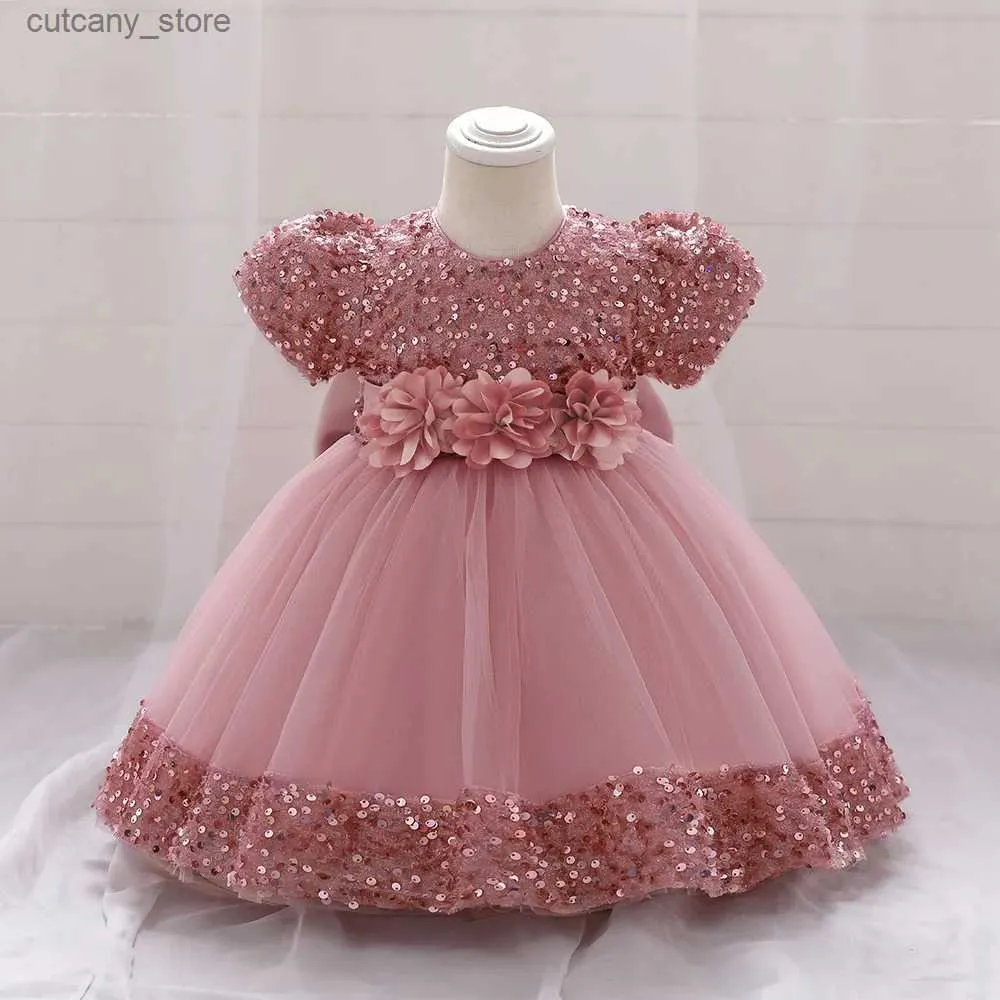 Girl's Dresses Bow Christmas Baby Girl Dresse Infant Sequin 1st Birthday Red Party Wedding Prom Kids Dresses For Girl Lace Flower Princess Gown L240313
